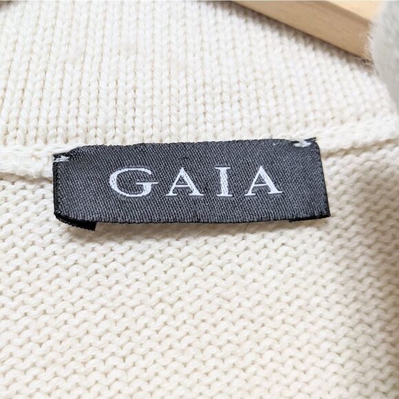 GAIA Cream Minimalist Zip Front Knit Jacket L - Picture 2 of 5